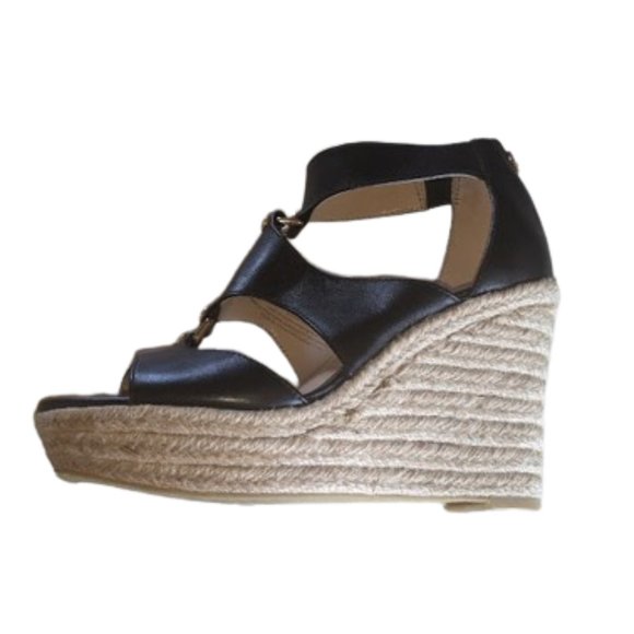 KARL LAGERFELD Black and Tan Wedge Platform Sandals Size 6 NEW NWOT - Picture 3 of 8